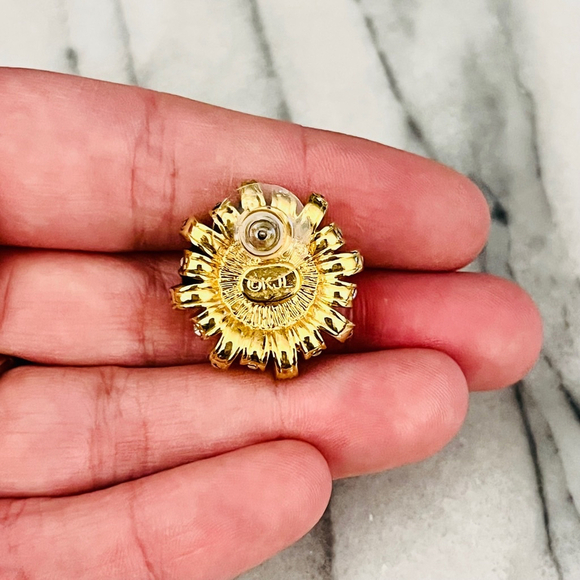 Vintage Kenneth Jay Lane Earrings‎ Blue Acrylic Pave Accent Clip On KJL - Picture 5 of 7